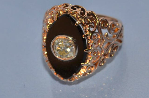 Chevalière Ancienne diamnt et onyx