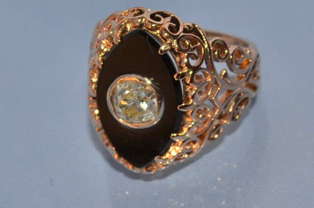 Chevalière Ancienne diamnt et onyx