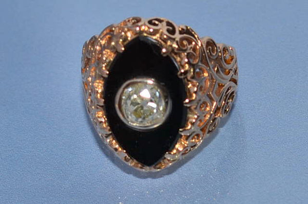 Chevalière Ancienne diamnt et onyx