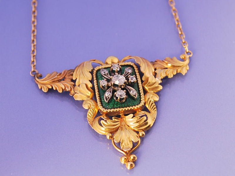 collier 1850 diamants  or 18 carat et email