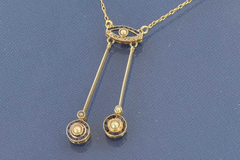Collier Négligé Perles Saphirs et Diamants