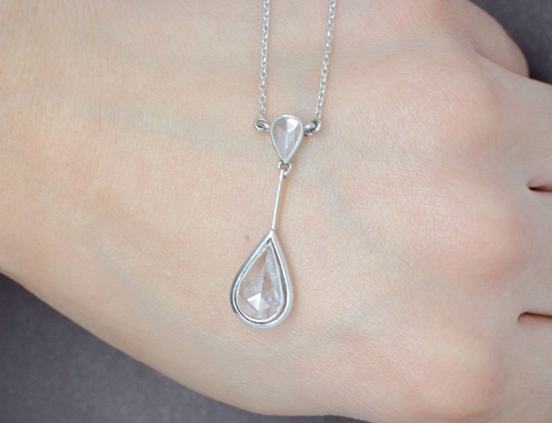 Pendentif Or Blanc Diamants Taille Rose