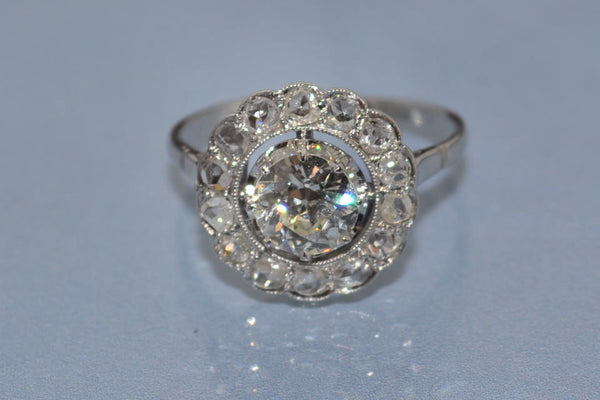 Marguerite ancienne platine diamants