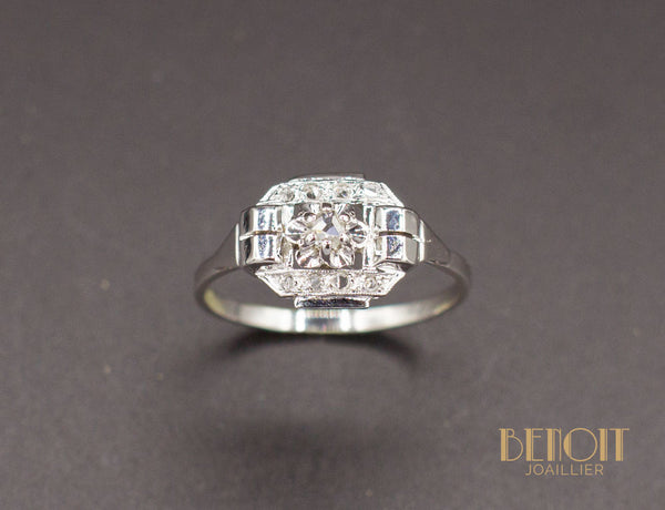 Bague Art Déco Or Blanc Diamant