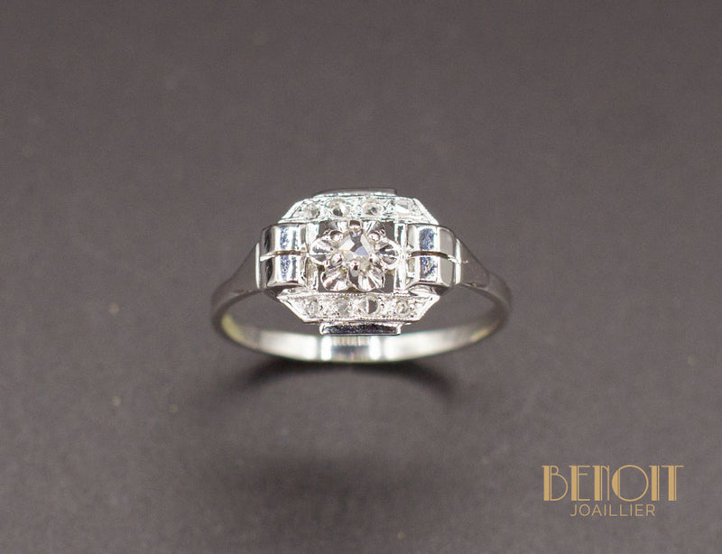 Bague Art Déco Or Blanc Diamant