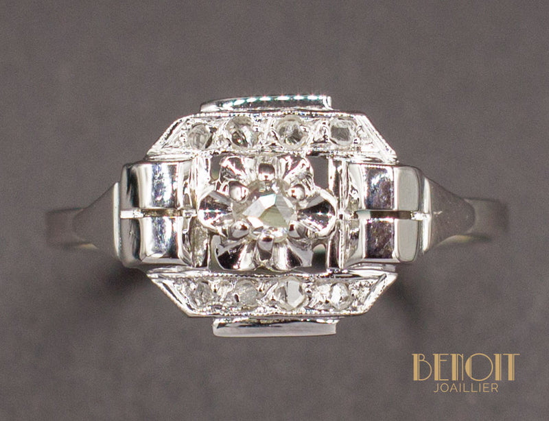 Bague Art Déco Or Blanc Diamant