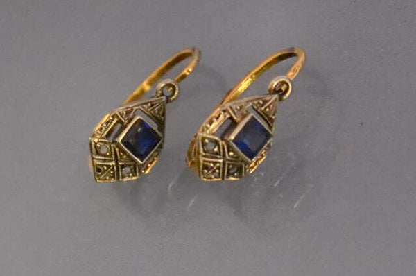 Paire de boucle d'oreille art déco saphirs