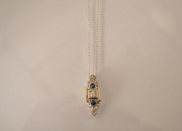 Pendentif Art Déco Diamants Saphir