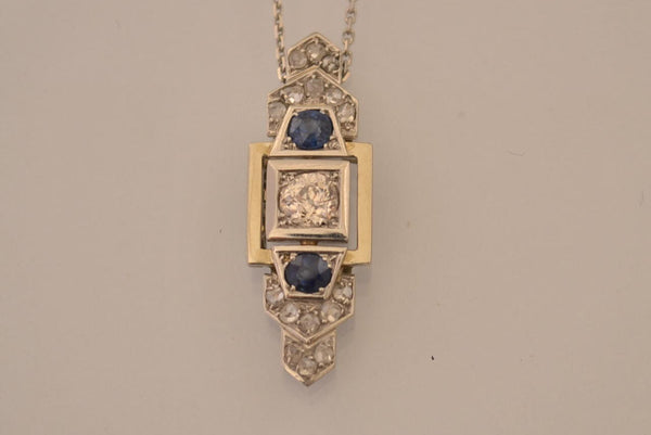 Pendentif Art Déco Diamants Saphir