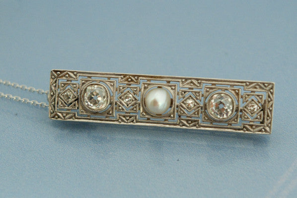 Pendentif Art déco Perle et Diamant