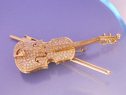 Pendentif / broche violon or et diamants