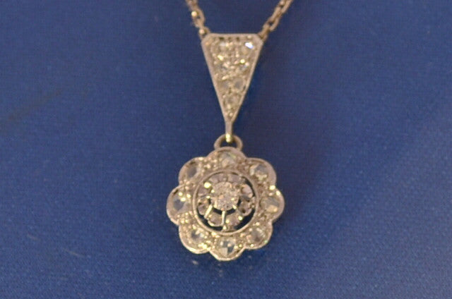 Pendentif Fleur Diamants Tailles Rose Art Déco