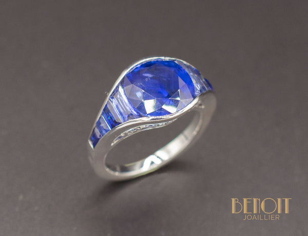 Bague Art Déco Jarretière Saphir Ceylan Naturel