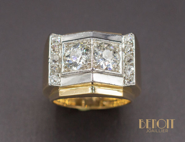 Bague Tank Or Jaune Diamants